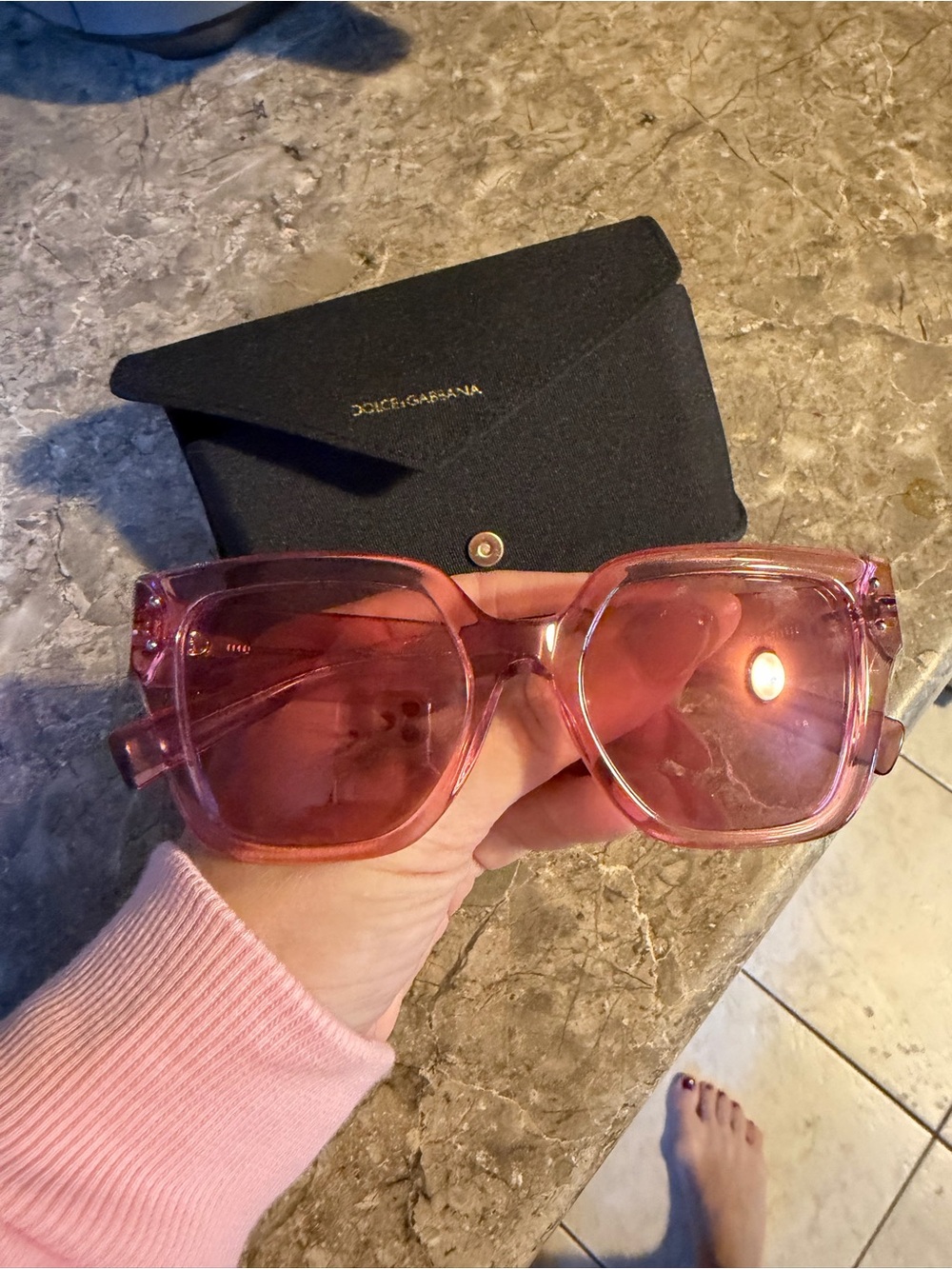 Dolce & Gabbana translucent pink oversized square sunglasses